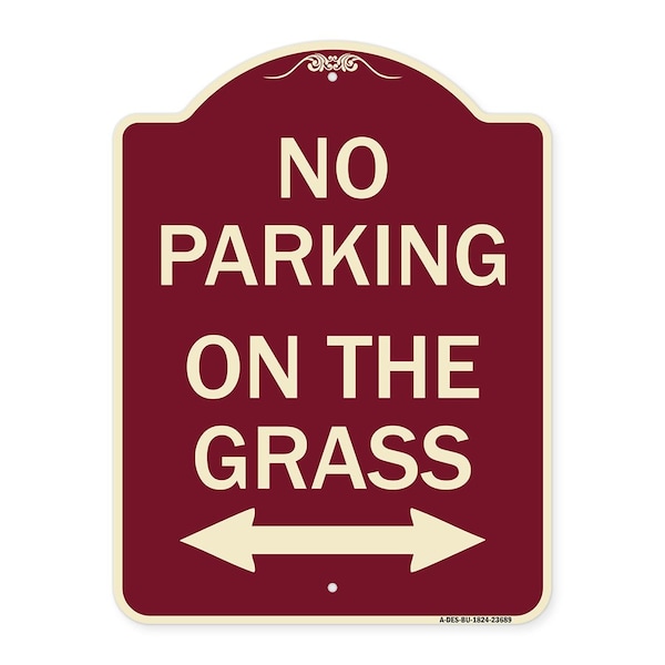 Signmission No Parking on Grass W/ Bidirectional Arrow Heavy-Gauge Aluminum Sign, 24" x 18", BU-1824-23689 A-DES-BU-1824-23689 - main